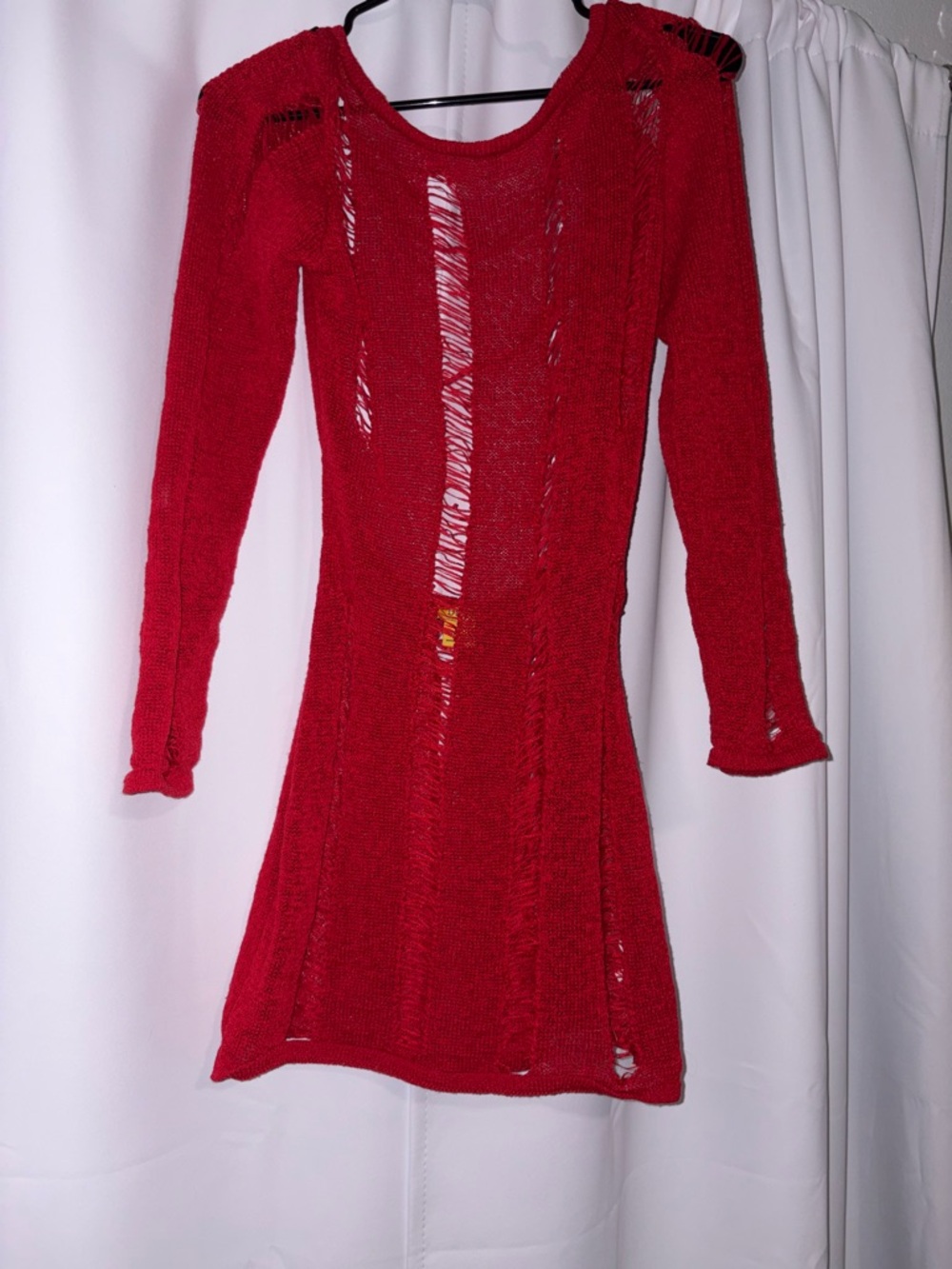 Daisy Red Open-Knit Long Sleeve Swim Coverup